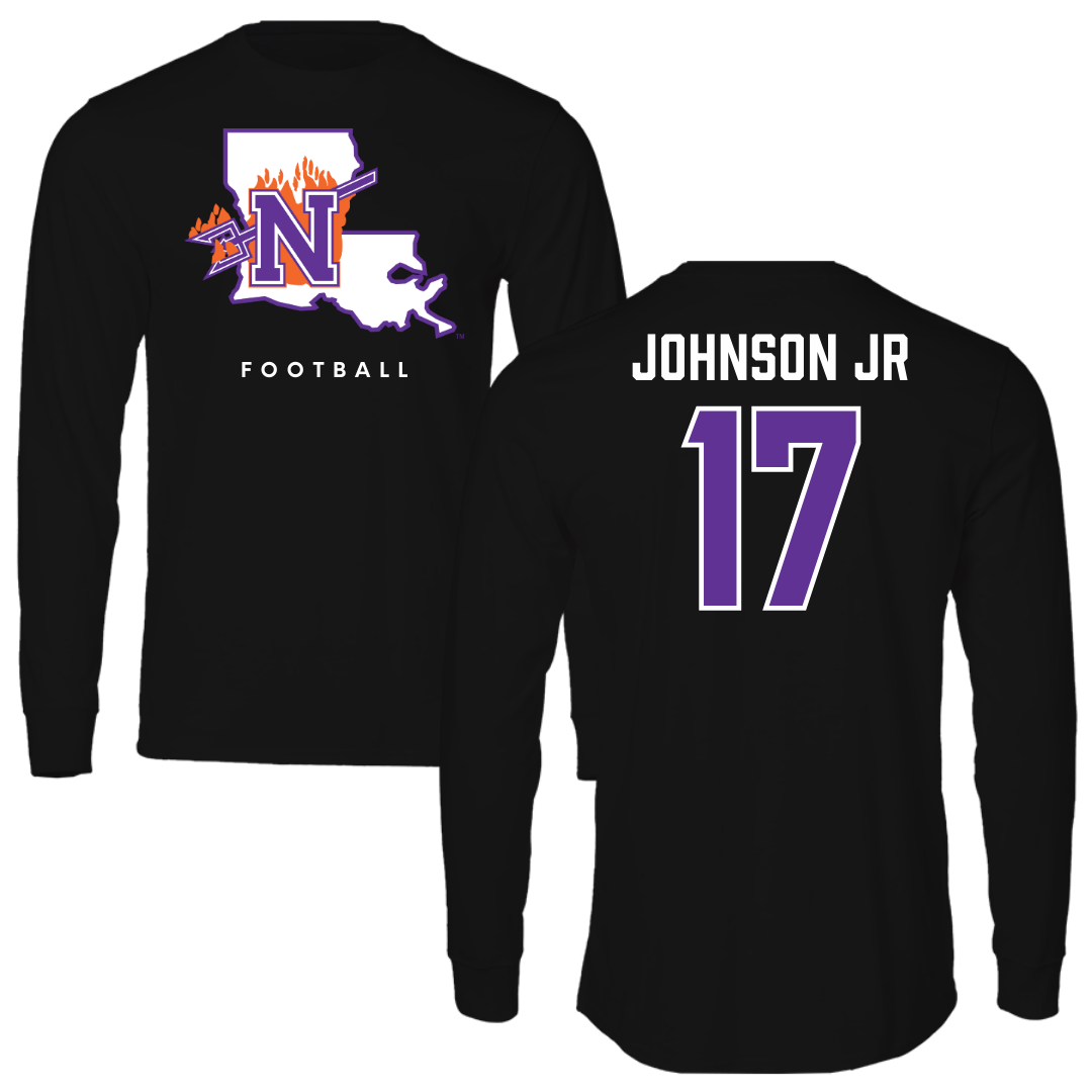 Northwestern State University Football Black Block Long Sleeve - #17 DJ Johnson Jr