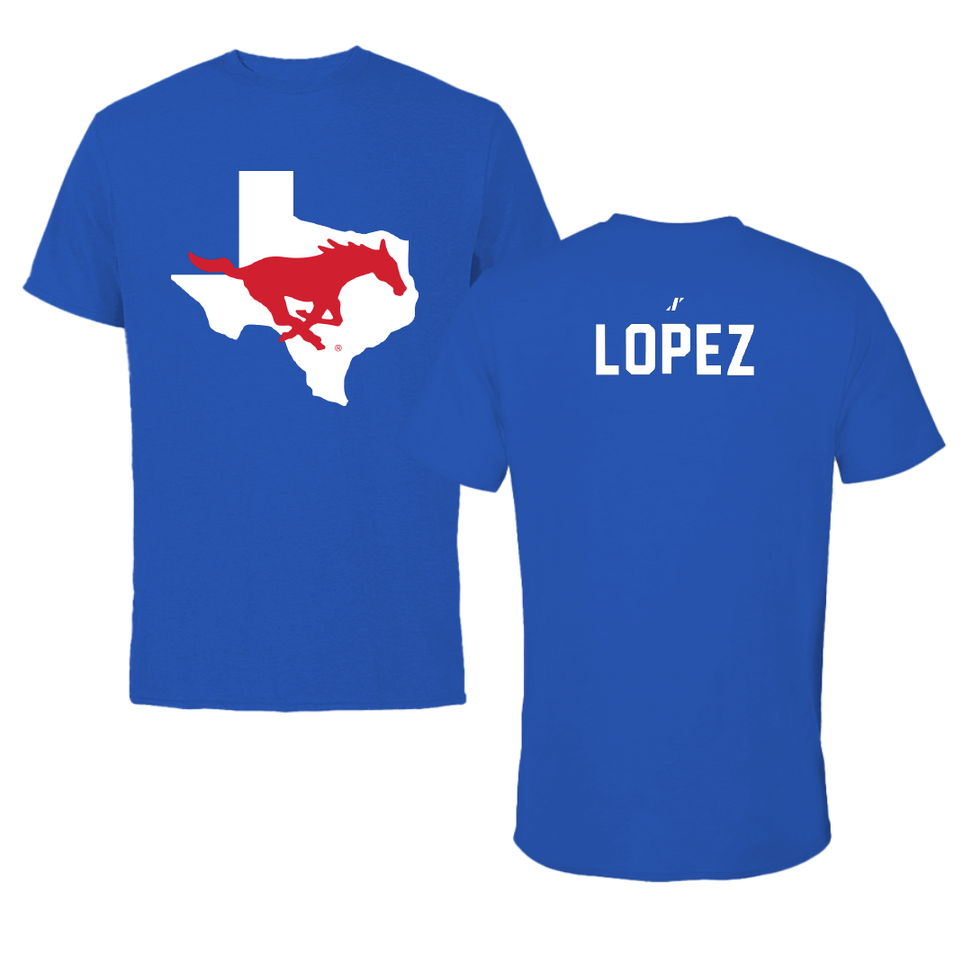 Southern Methodist University Soccer Blue State Tee - #19 Milton Lopez