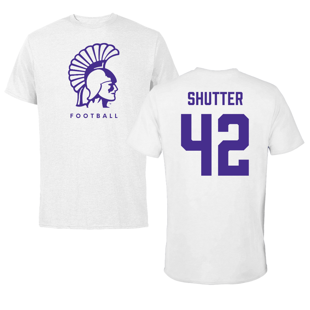 Winona State University Football White Performance Tee - #42 Sam Shutter