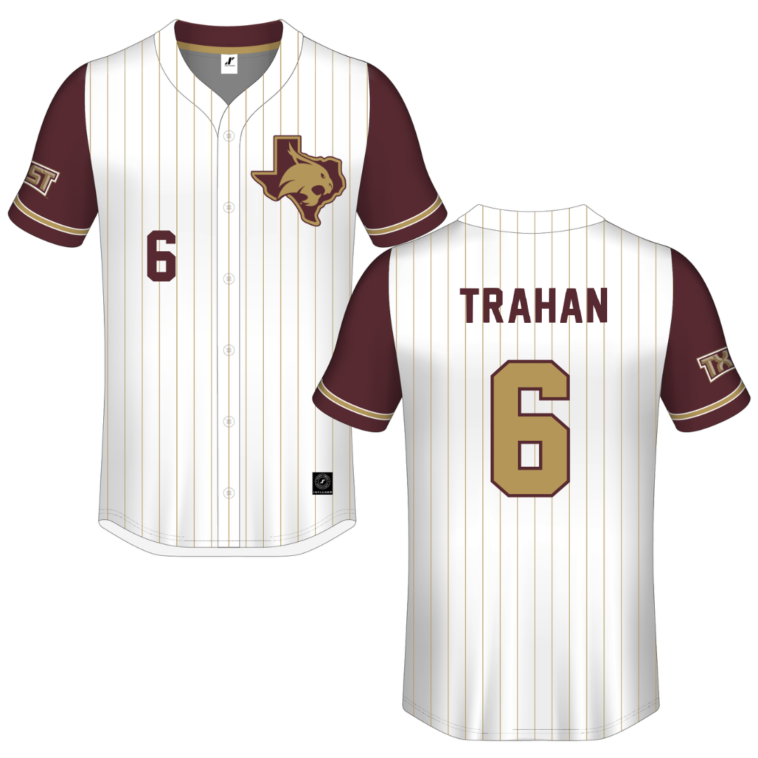Texas State University White Pinstripe Button-Down Jersey - #6 Ciara Trahan