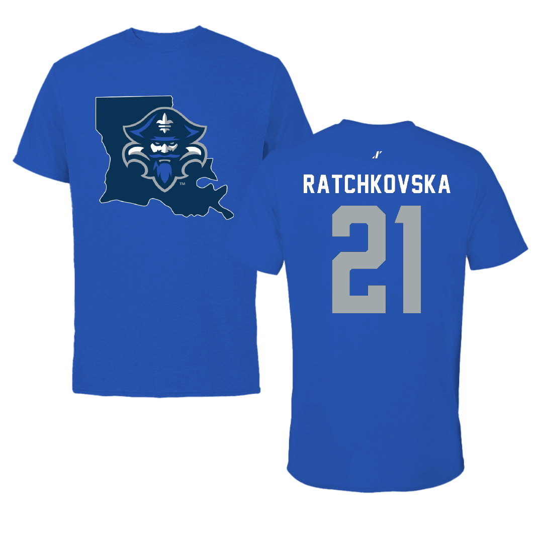 University of New Orleans Volleyball Blue State Performance Tee - #21 Elani Ratchkovska