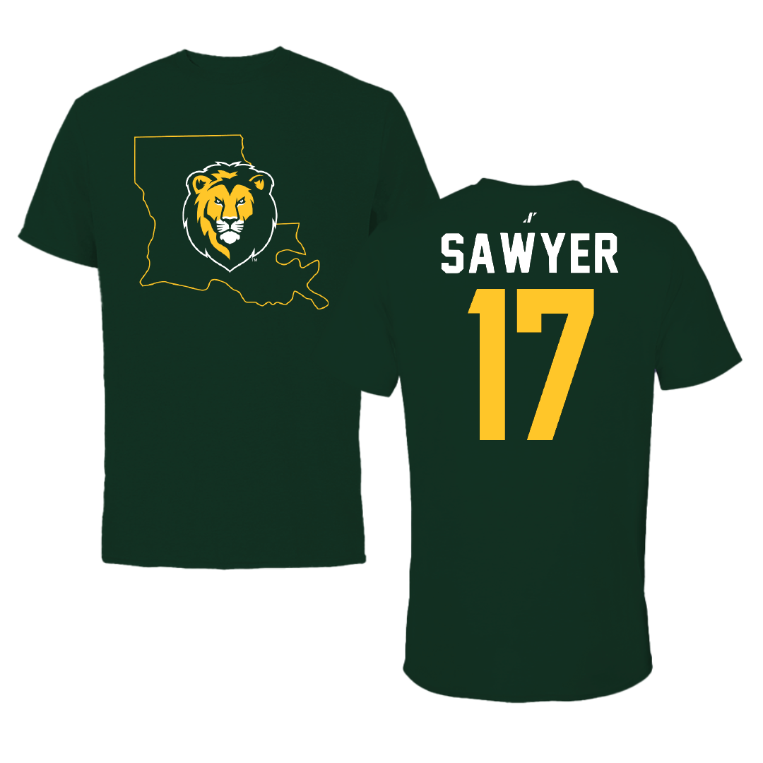 Southeastern Louisiana University Football Forest Green State Tee - #17 Eli Sawyer