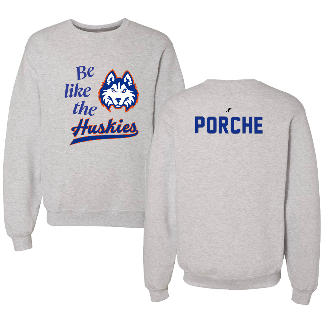 Houston Christian University Baseball Light Gray Be Like Us Crewneck - #35 Ryan Porche