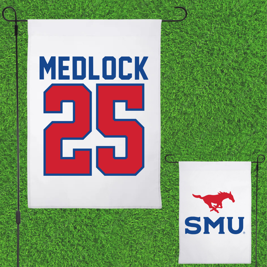 Southern Methodist University Football White Garden Flag - #25 Justin Medlock