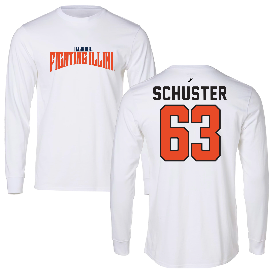 University of Illinois Football White Classic Performance Long Sleeve - #63 Dezmond Schuster