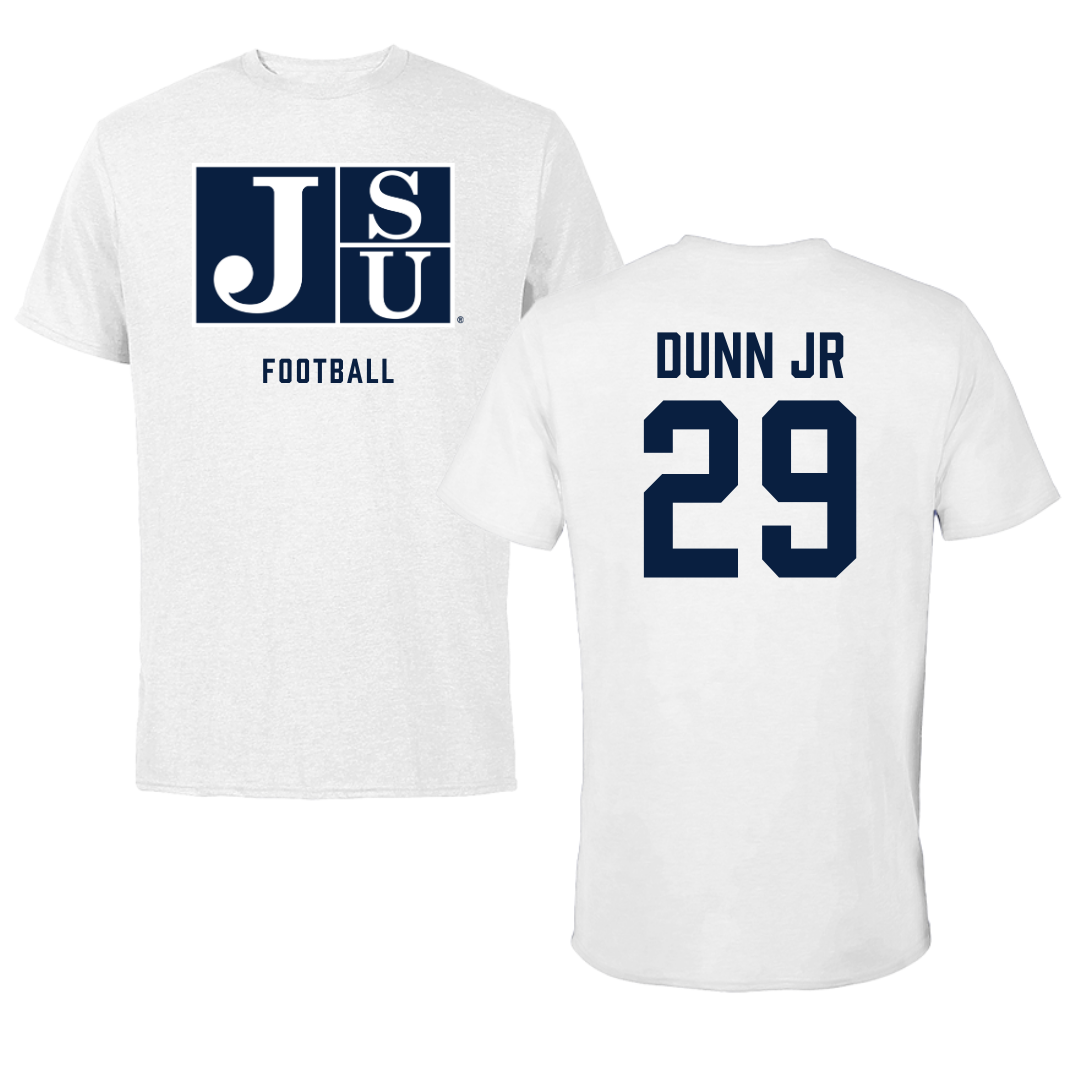 Jackson State University Football White Performance Tee - #29 Frankie Dunn Jr