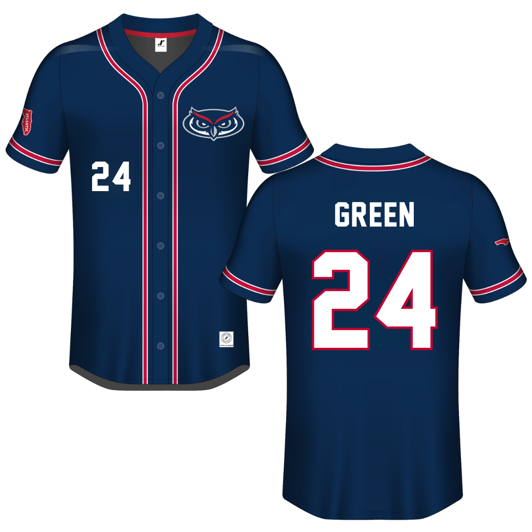 Florida Atlantic University Navy Button-Down Jersey - #24 Hannah Green