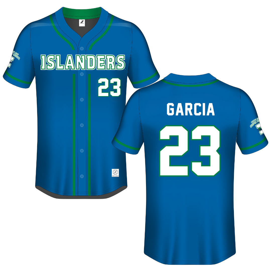 Texas A&M University-Corpus Christi Blue Button-Down Jersey - #23 Juliana A. Garcia