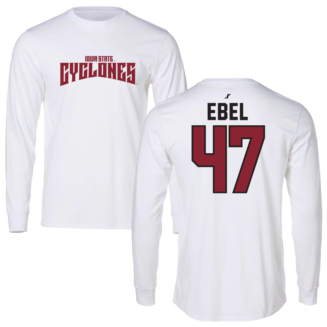 Iowa State University Football White Classic Performance Long Sleeve - #47 Kooper Ebel