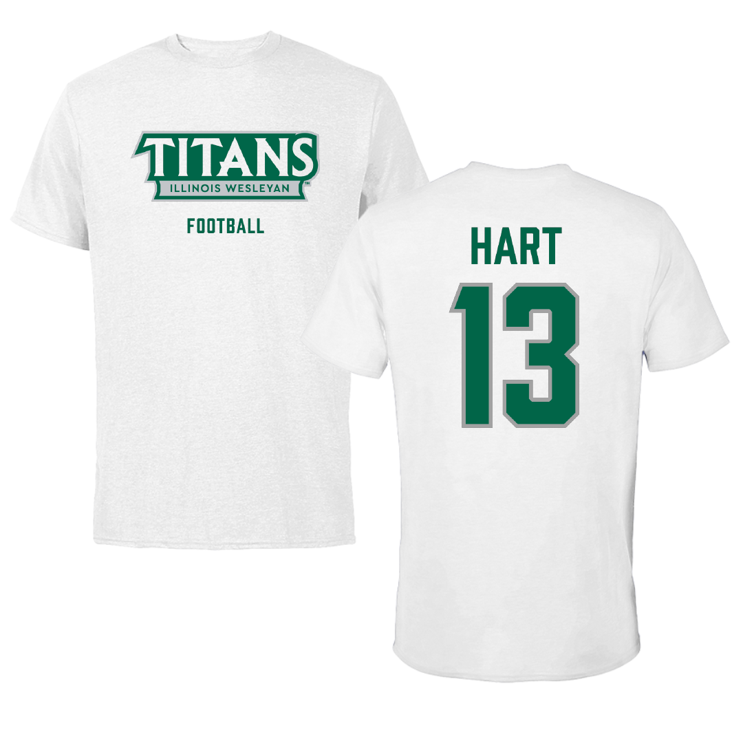 Illinois Wesleyan University Football White Mascot Performance Tee - #13 Shyne Hart