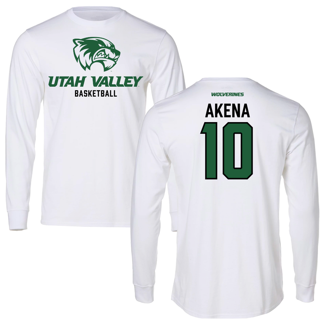 Utah Valley University Basketball White Performance Long Sleeve - #10 Simon Akena