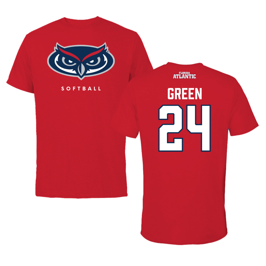 Florida Atlantic University Softball Red Jersey Tee - #24 Hannah Green