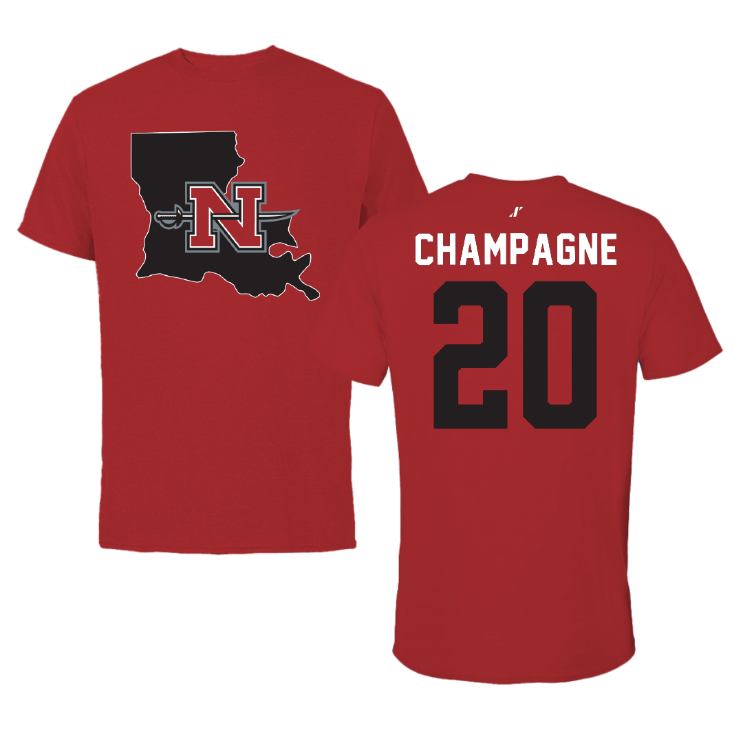 Nicholls State University Soccer Canvas Red State Tee - #20 Gabby Champagne