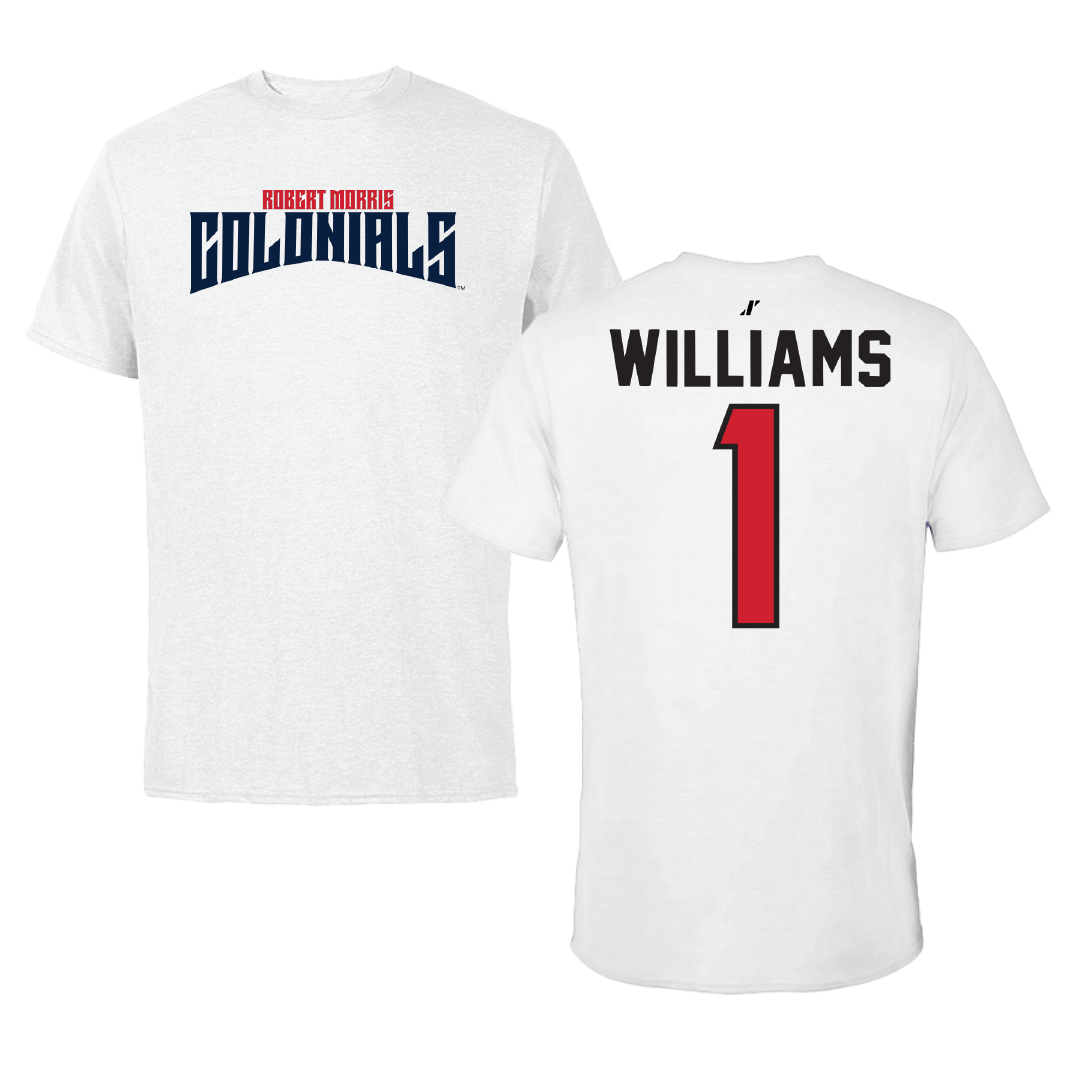 Robert Morris University Basketball White Classic Tee - #1 Justice Williams
