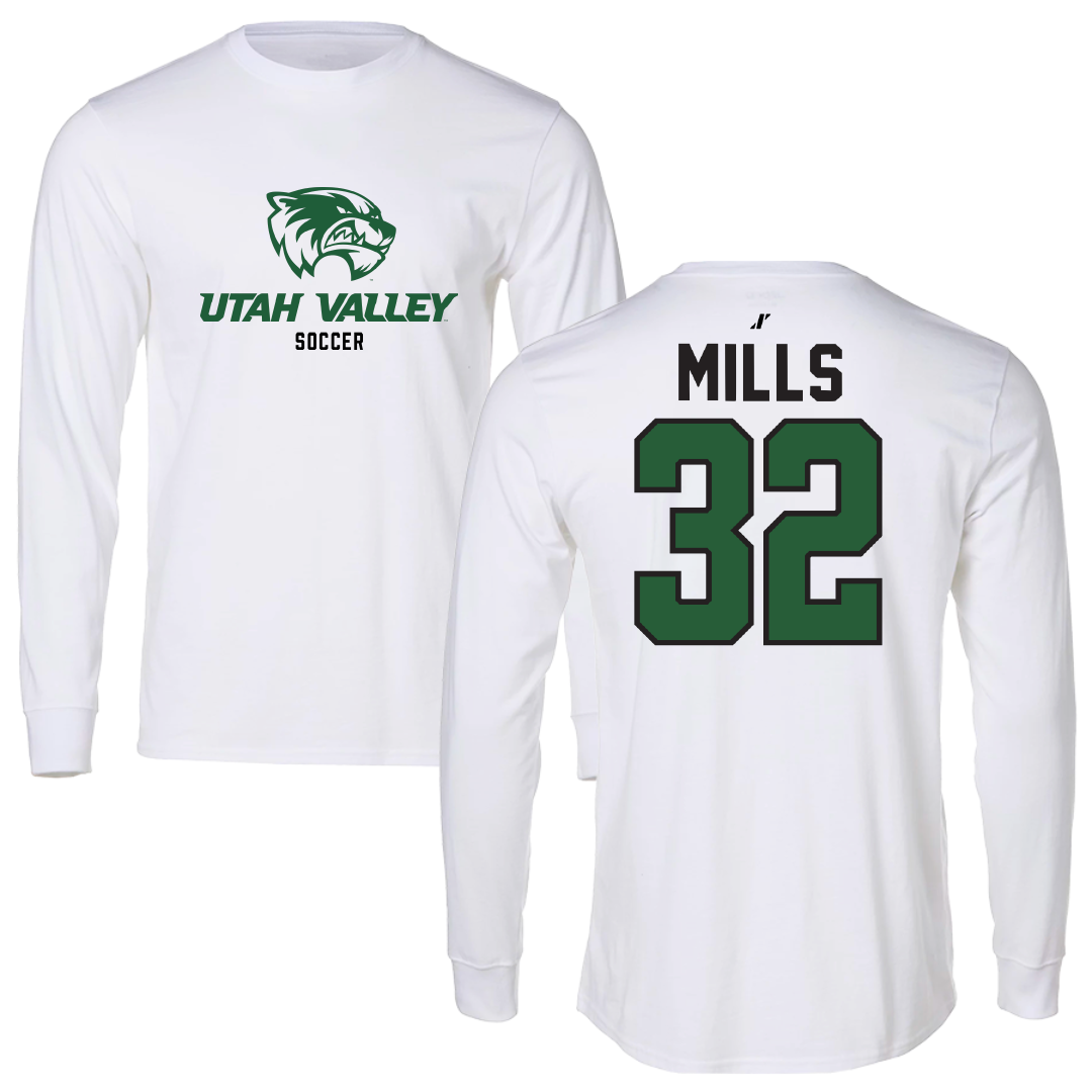 Utah Valley University Soccer White Classic Long Sleeve - #32 Aden Mills