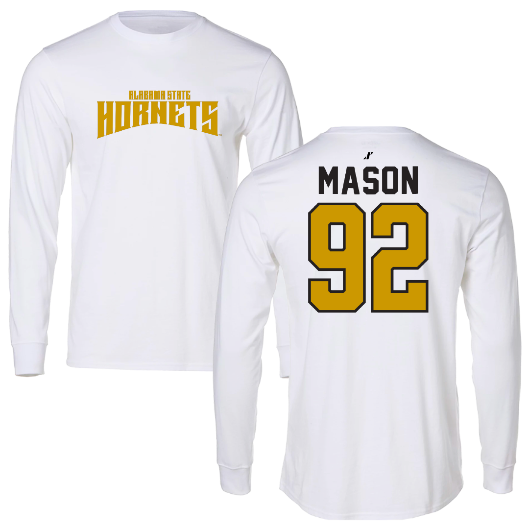 Alabama State University Football White Classic Long Sleeve - #92 Ajani Mason