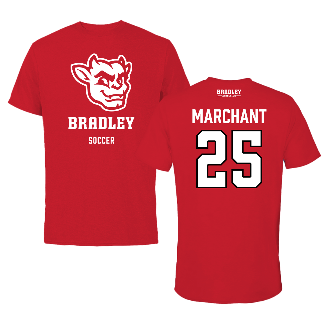 Bradley University Soccer Red Mascot Performance Tee - #25 Christopher Marchant