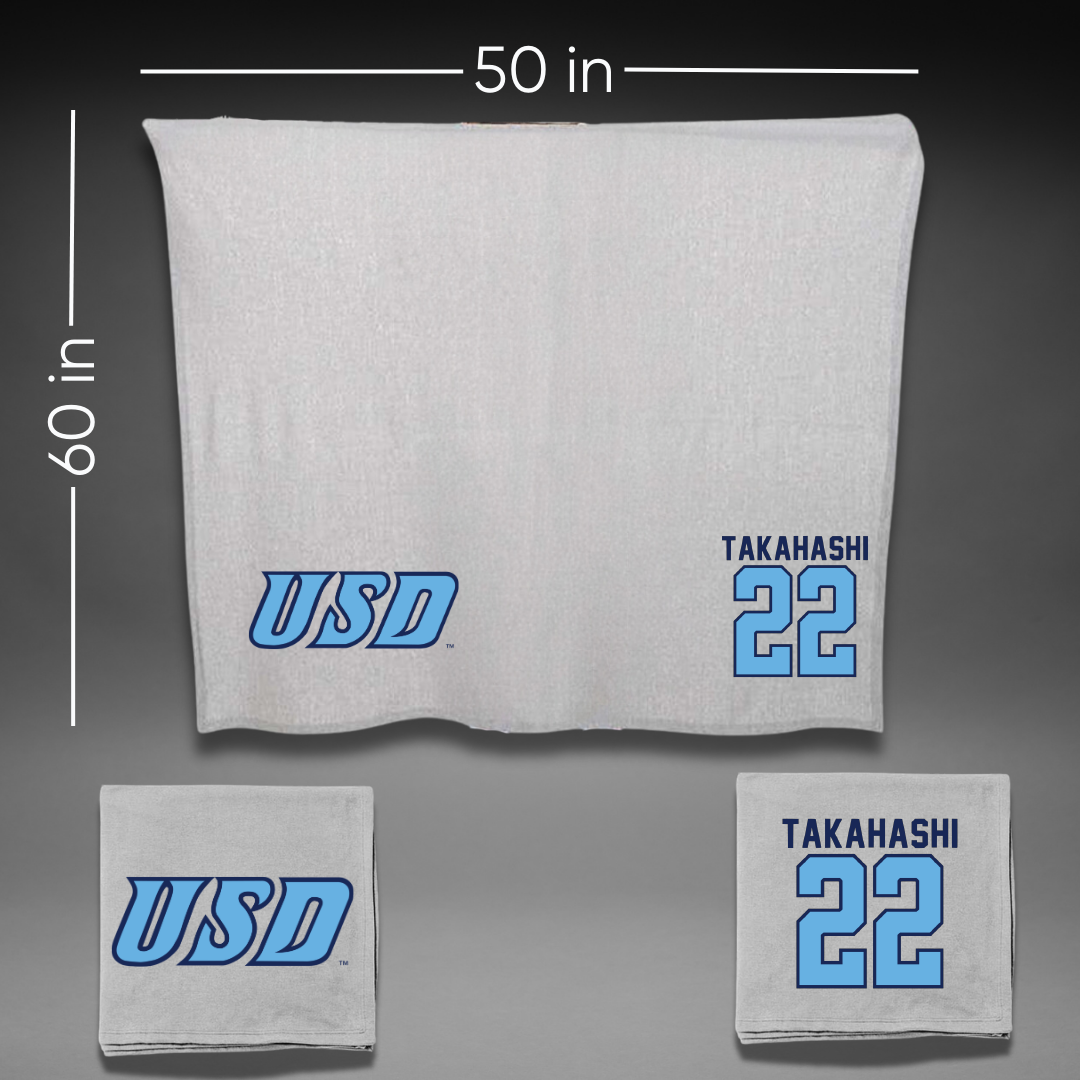 University of San Diego Football Gray Blanket - #22 Yosei Takahashi