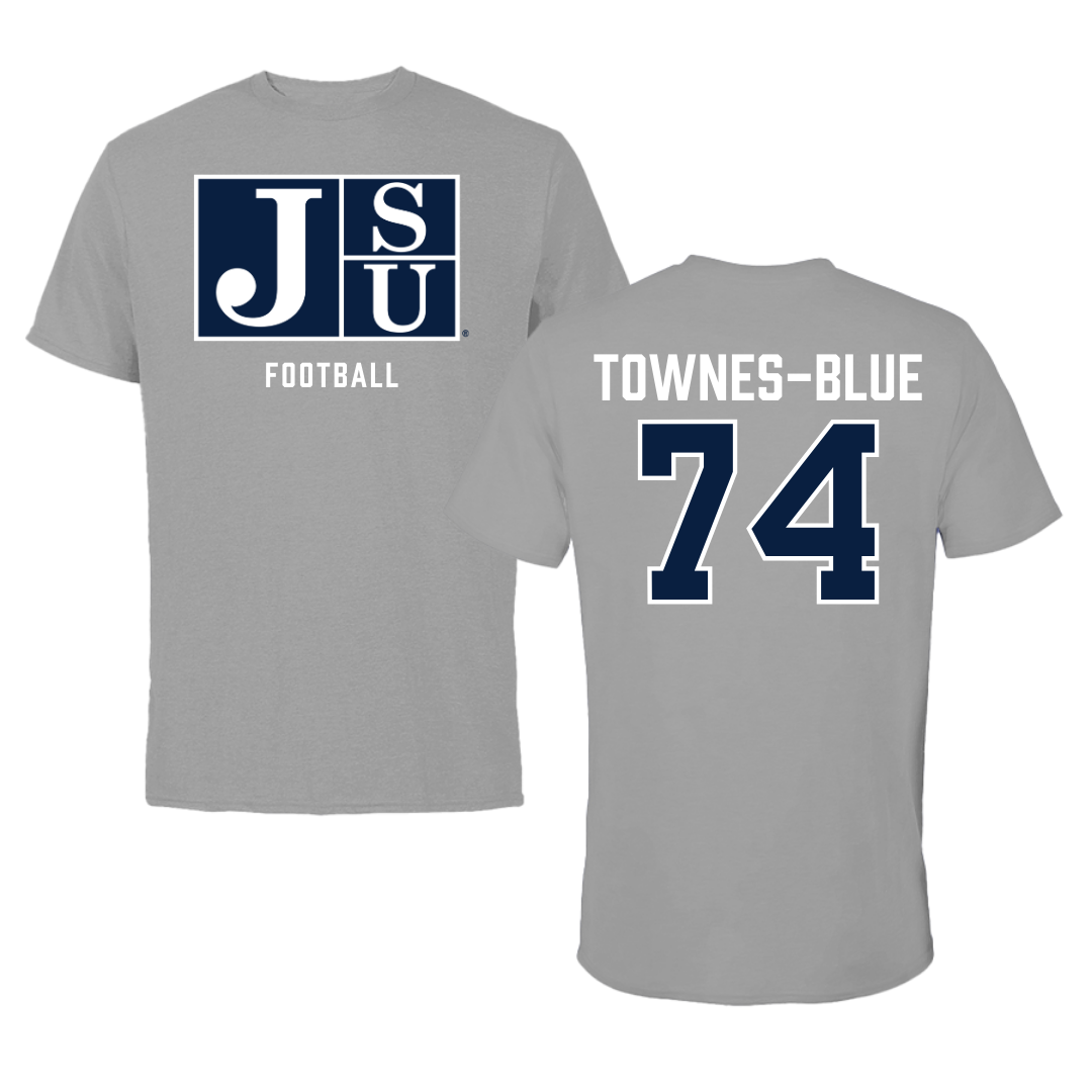 Jackson State University Football Gray Tee - #74 D’Andre Townes-Blue