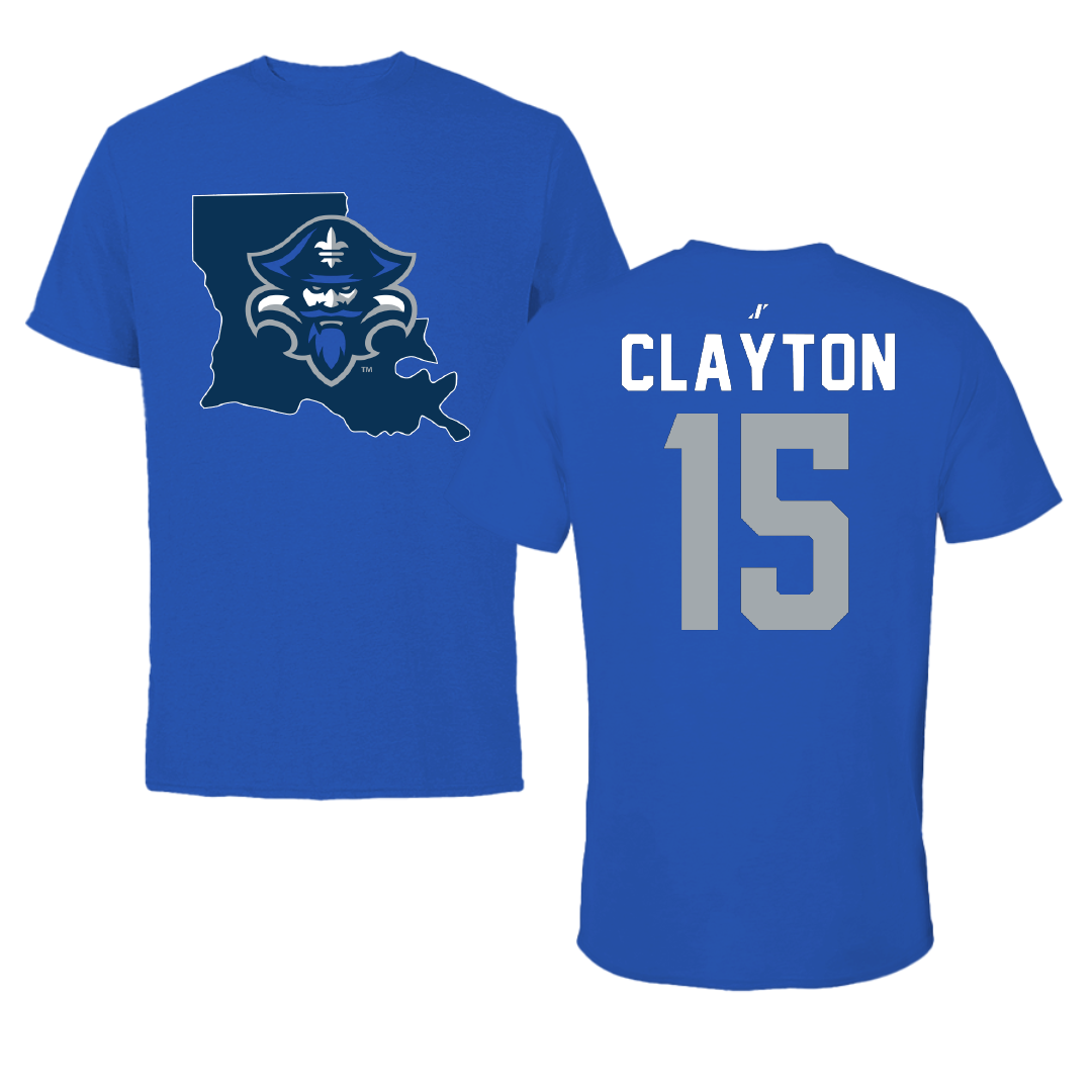 University of New Orleans Baseball Blue State Tee - #15 Canaan Clayton