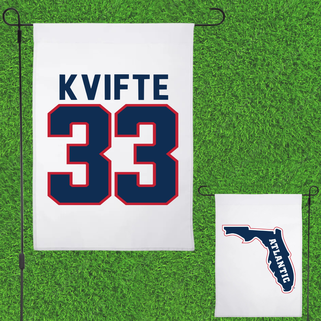 Florida Atlantic University Soccer White Garden Flag - #33 Noah Kvifte