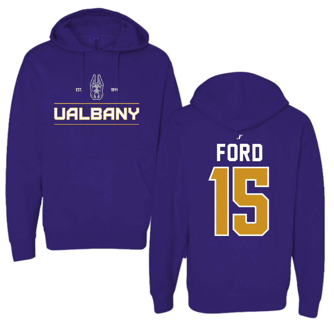University at Albany Basketball Purple General Hoodie - #15 Hailee Ford
