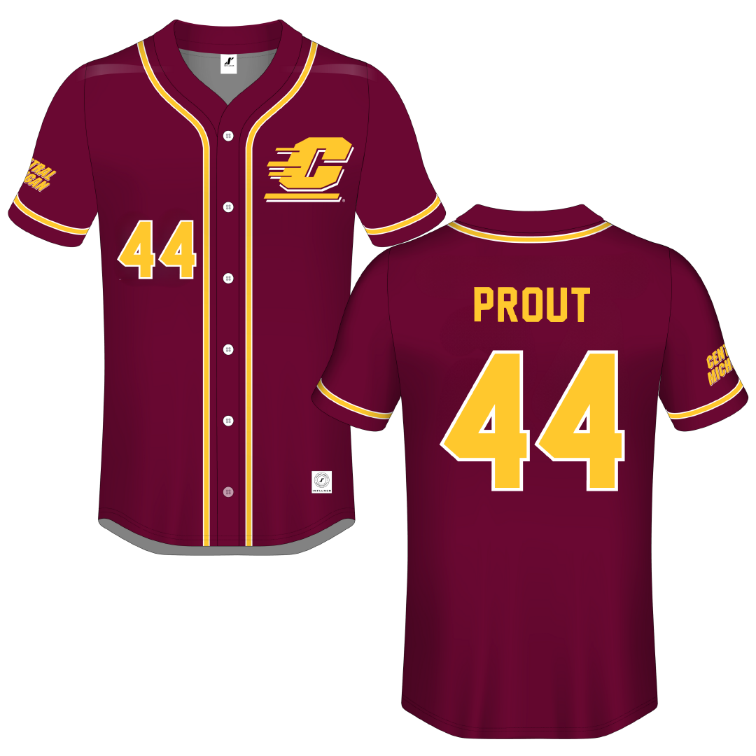 Central Michigan University Maroon Button-Down Jersey - #44 Cole Prout