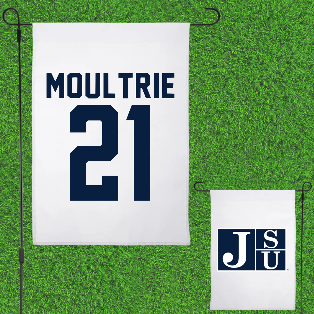 Jackson State University Football White Garden Flag - #21 Desmond Moultrie