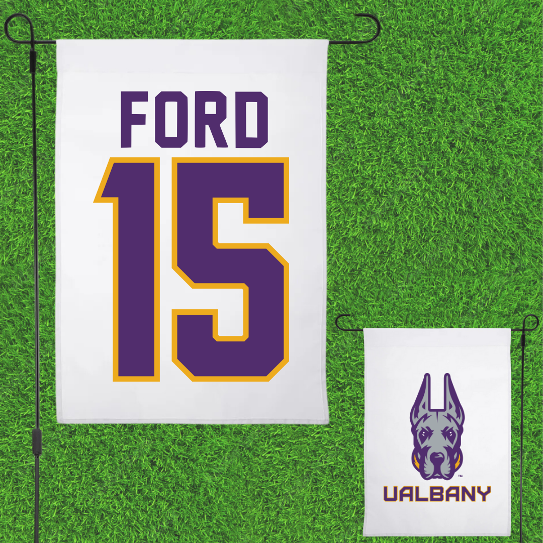 University at Albany Basketball White Garden Flag - #15 Hailee Ford