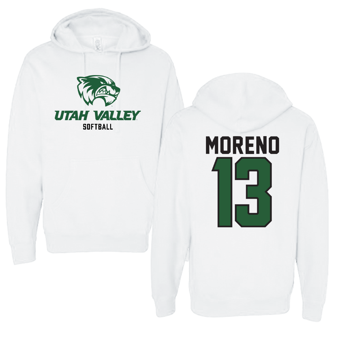 Utah Valley University Softball White Classic Hoodie - #13 Britney Moreno