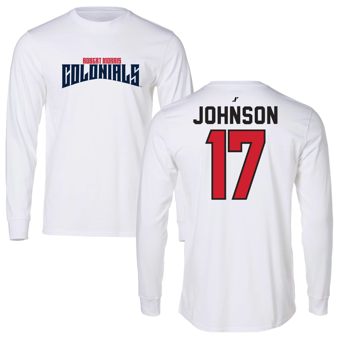 Robert Morris University Ice Hockey White Classic Performance Long Sleeve - #17 Patrick Johnson