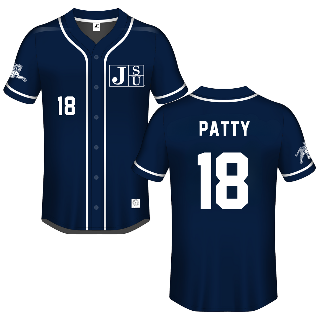 Jackson State University Navy Button-Down Jersey - #18 Tyshon Patty