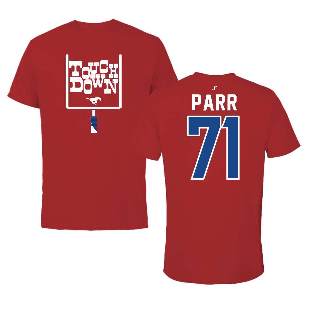 Southern Methodist University Football Canvas Red Touchdown Tee - #71 Logan Parr