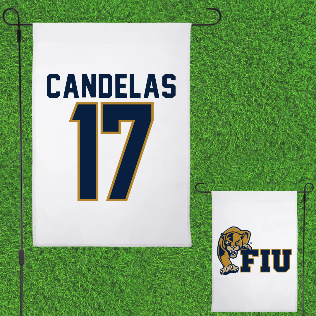 Florida International University Baseball White Garden Flag - #17 Hector Candelas