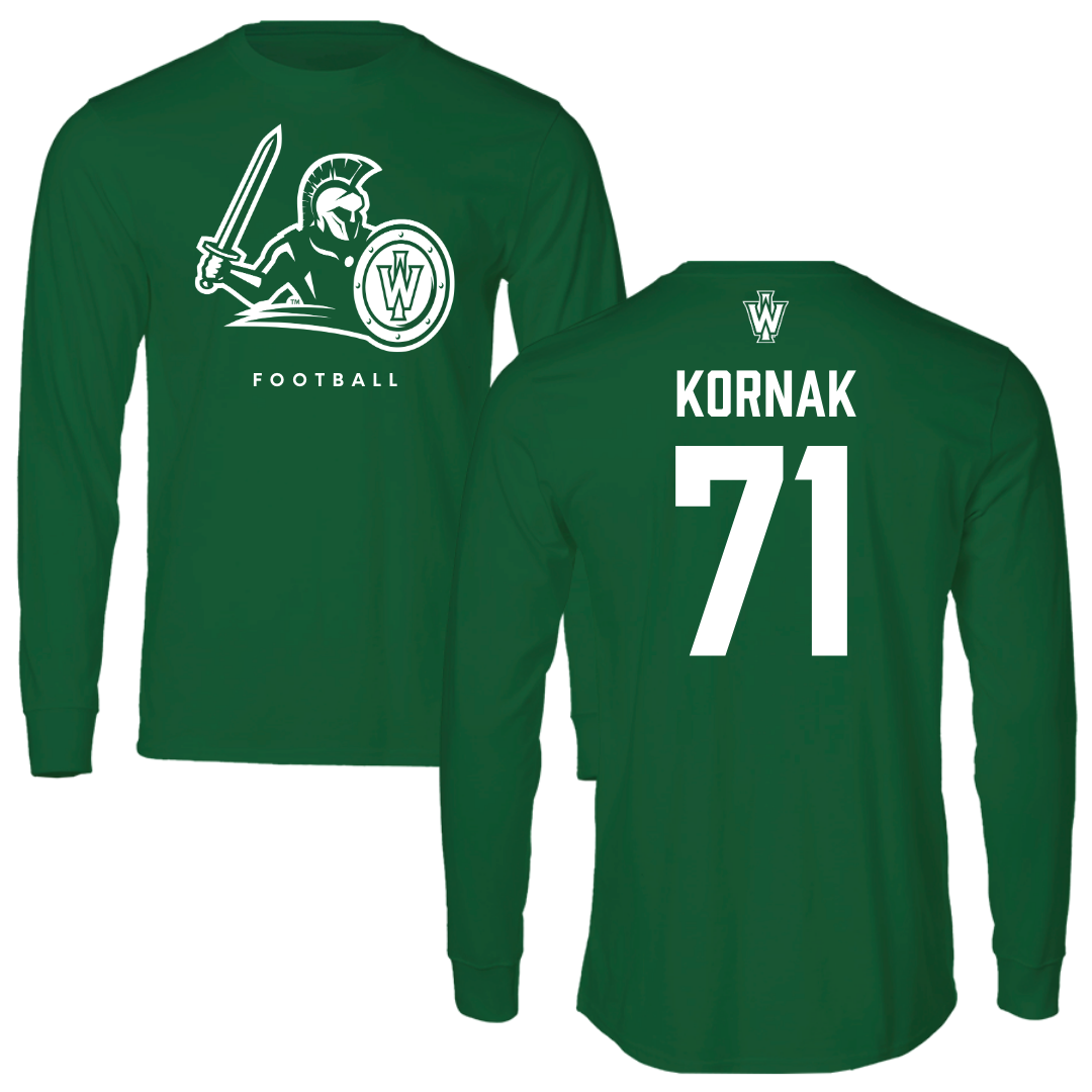 Illinois Wesleyan University Football Kelly Green Performance Long Sleeve - #71 Brady Kornak