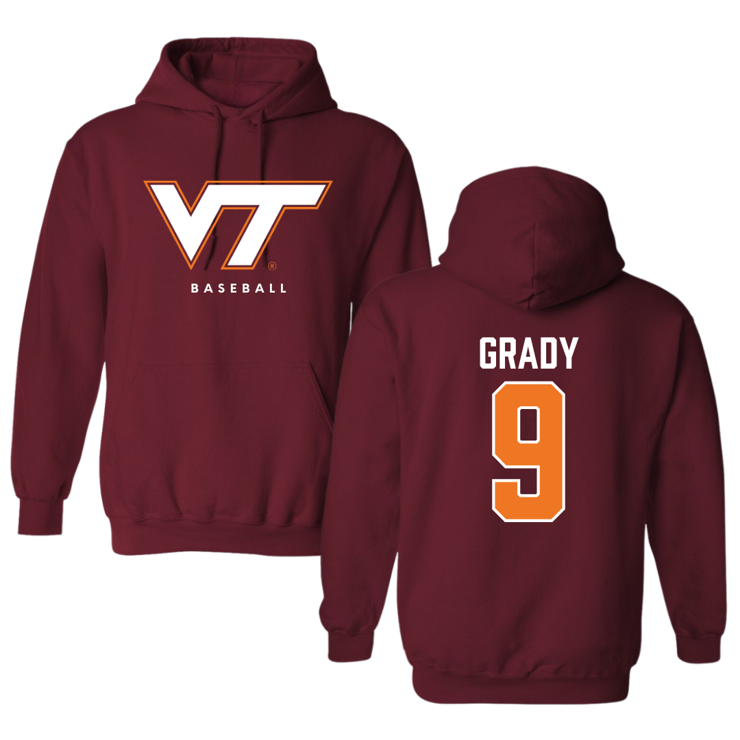 Virginia Tech Baseball Maroon Hoodie - #9 Clay Grady