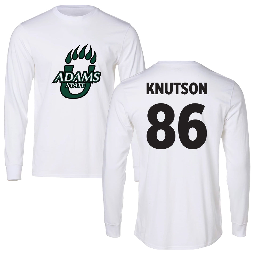 Adams State University Football White Performance Long Sleeve - #86 Kelin Knutson