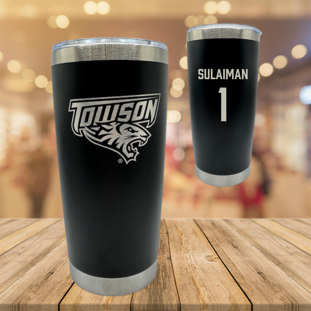 Towson University Basketball Black Stainless Steel Tumbler - #1 Tomiwa Sulaiman