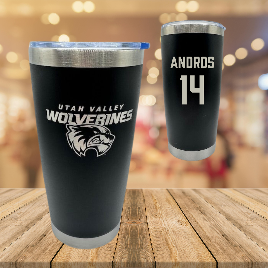 Utah Valley University Soccer Black Stainless Steel Tumbler - #14 Mark Andros