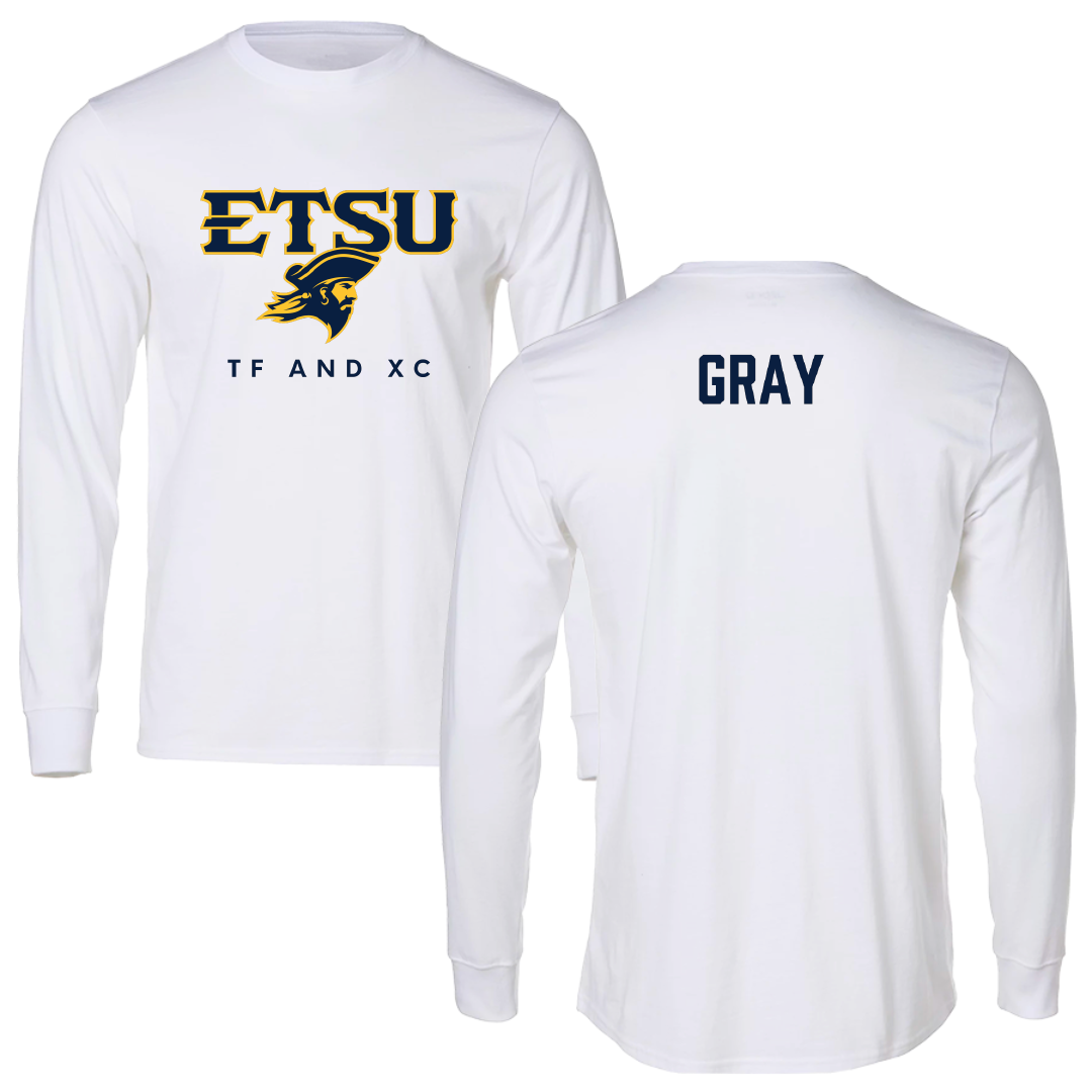 East Tennessee State University TF and XC White Performance Long Sleeve - Bonita Gray