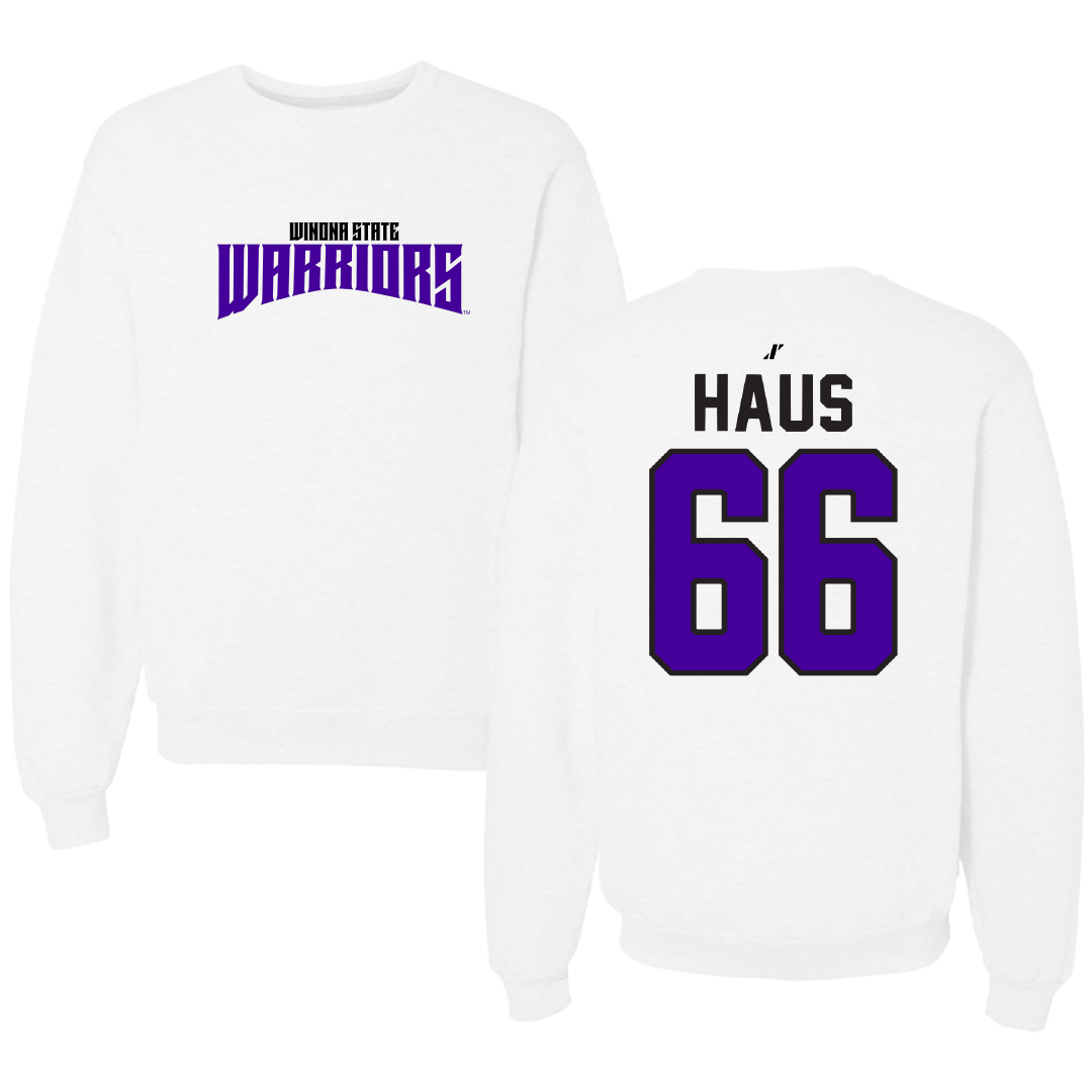 Winona State University Football White Classic Crewneck - #66 Blake Haus