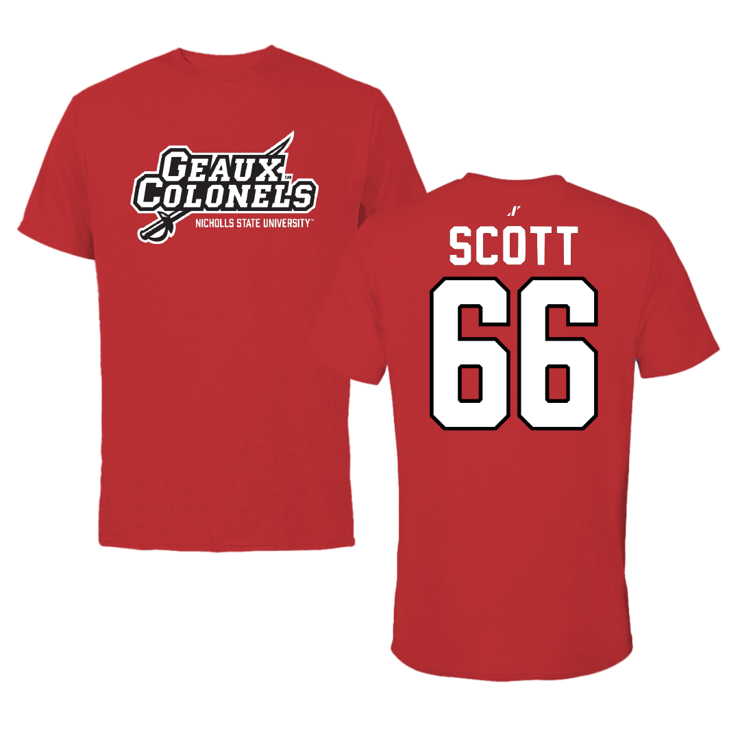 Nicholls State University Football Red General Tee - #66 Sameij Scott