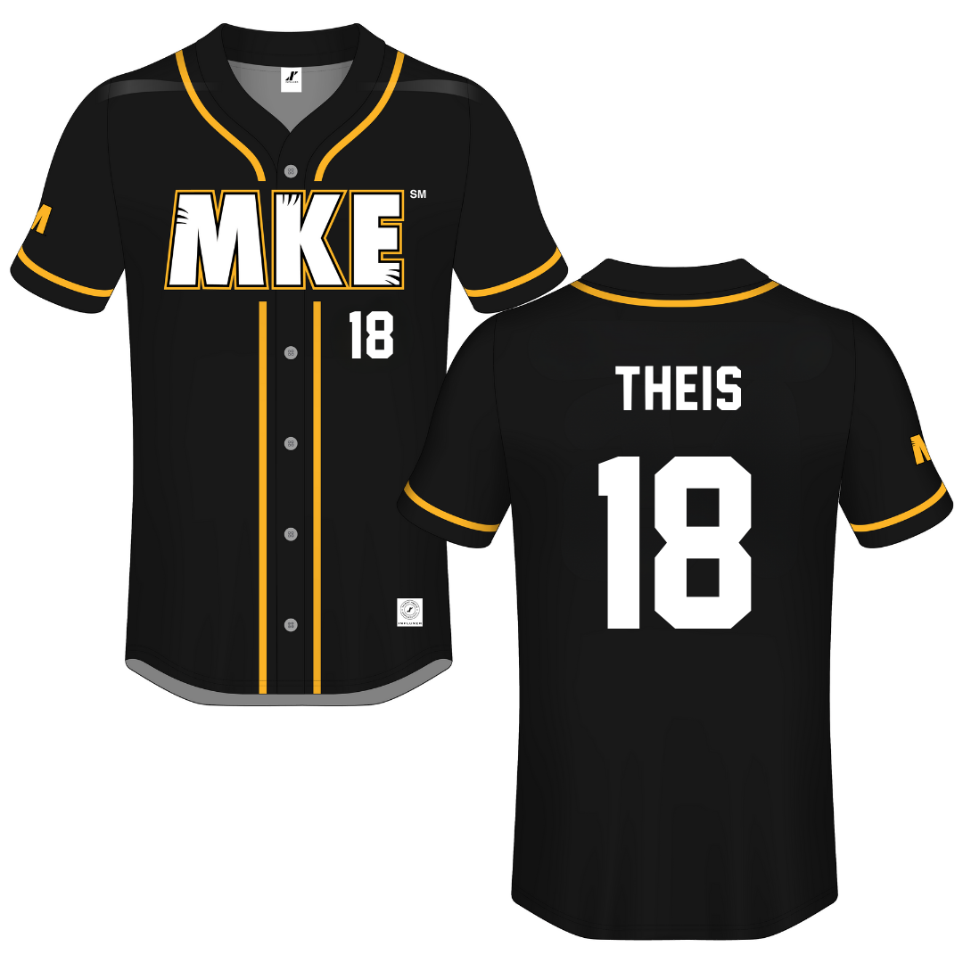 University of Wisconsin-Milwaukee Black Button-Down Jersey - #18 Gavin Theis