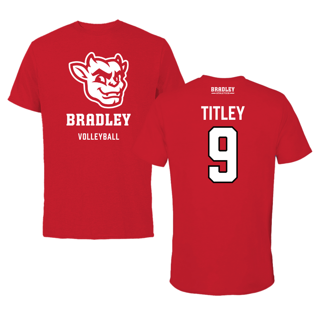 Bradley University Volleyball Red Mascot Performance Tee - #9 Tendai Titley