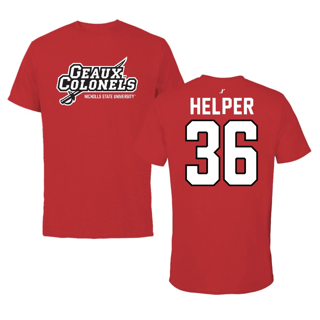 Nicholls State University Football Red General Tee - #36 Justin Helper