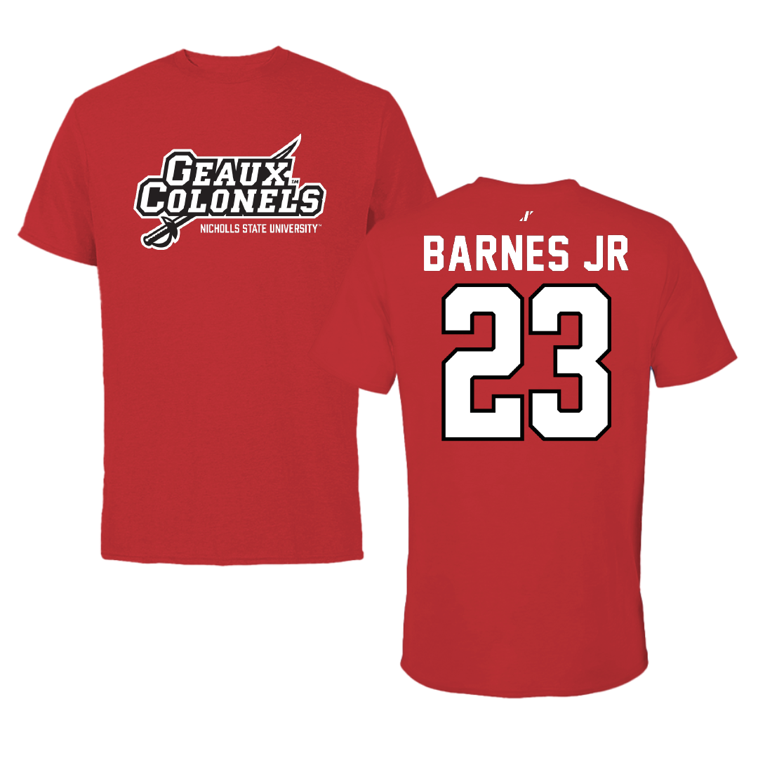 Nicholls State University Football Red General Tee - #23 Jason Barnes Jr