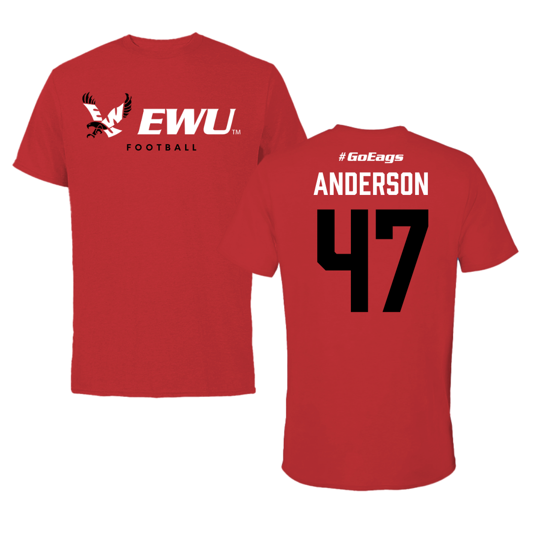 Eastern Washington University Football Red Block Tee - #47 Samarai Anderson
