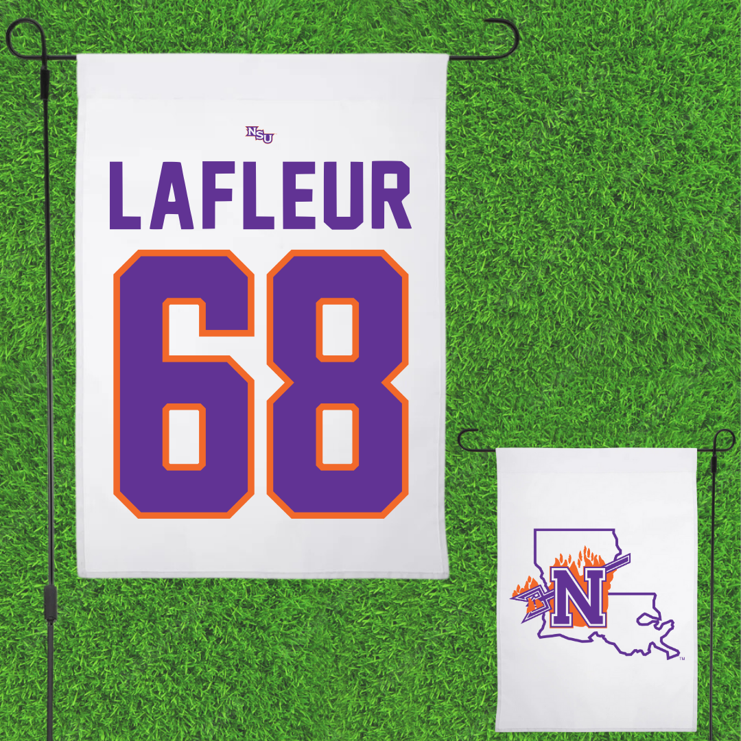 Northwestern State University Football White Garden Flag - #68 Cole LaFleur