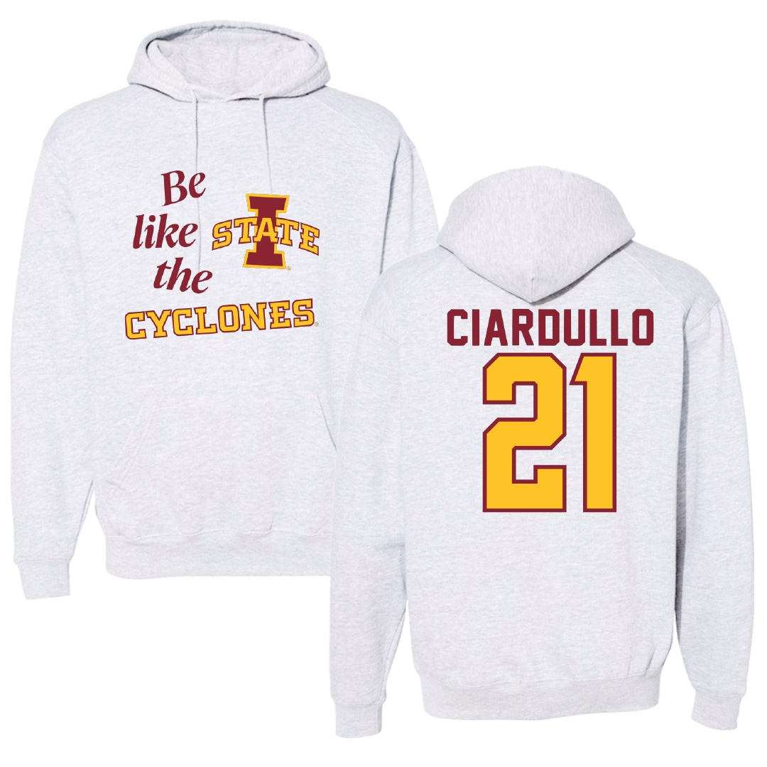 Iowa State University Soccer Light Gray Be Like Us Hoodie - #21 Ella Ciardullo