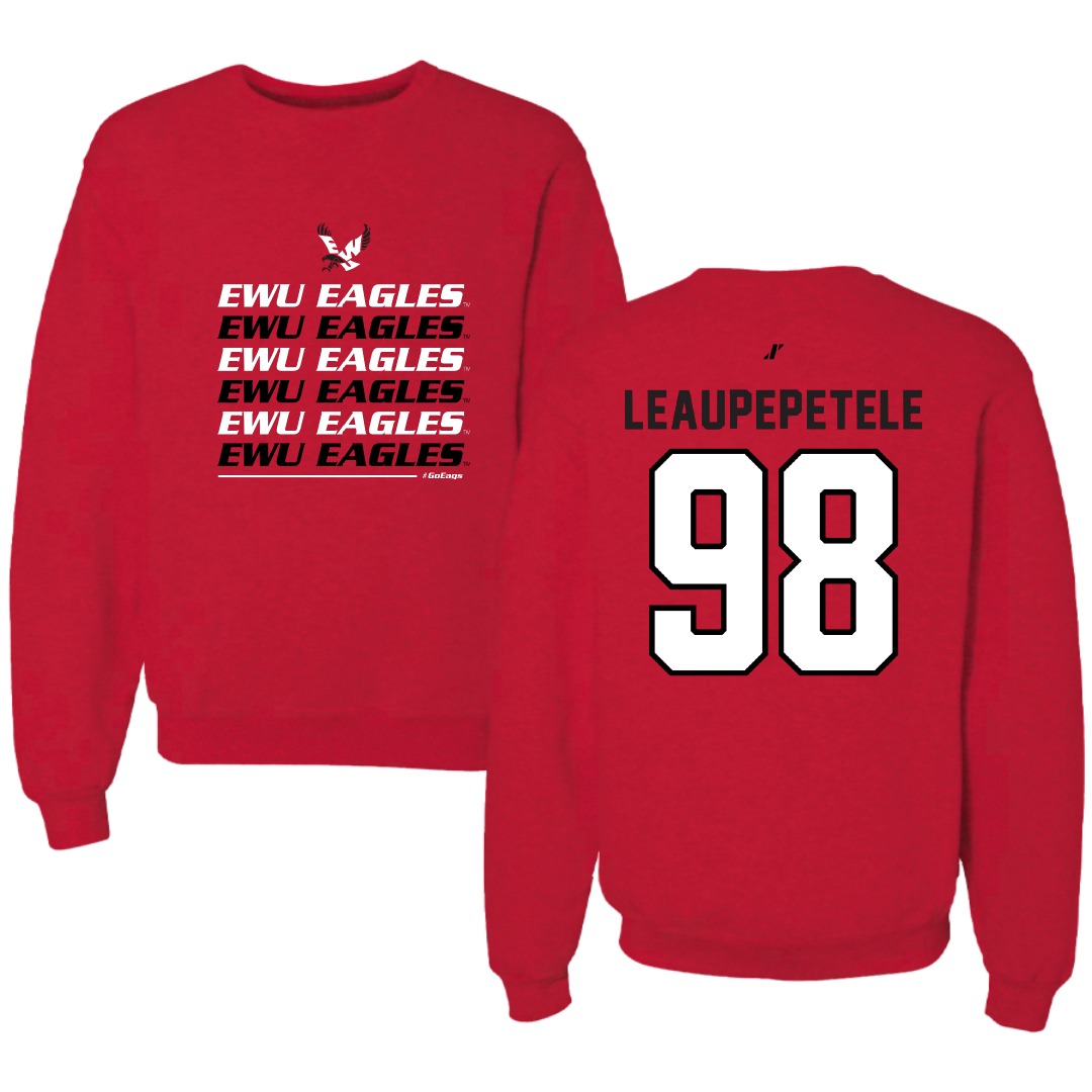 Eastern Washington University Football Red General Crewneck - #98 Jirah Leaupepetele